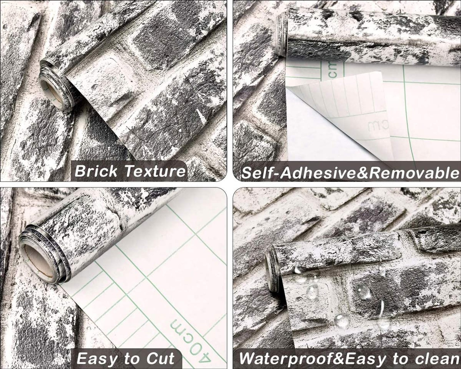 Cohoo Home Grey Brick Wallpaper Peel and Stick Contact Paper for Walls Self-A…