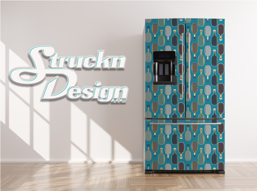 Bottle Lines White Gray Black Cyan Fridge Freezer Wrap Side Door Vinyl Decal