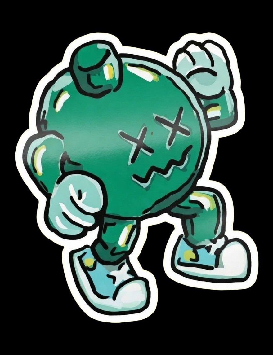 Green Cartoon Character Graphic Sticker Decal – White & Black Accents