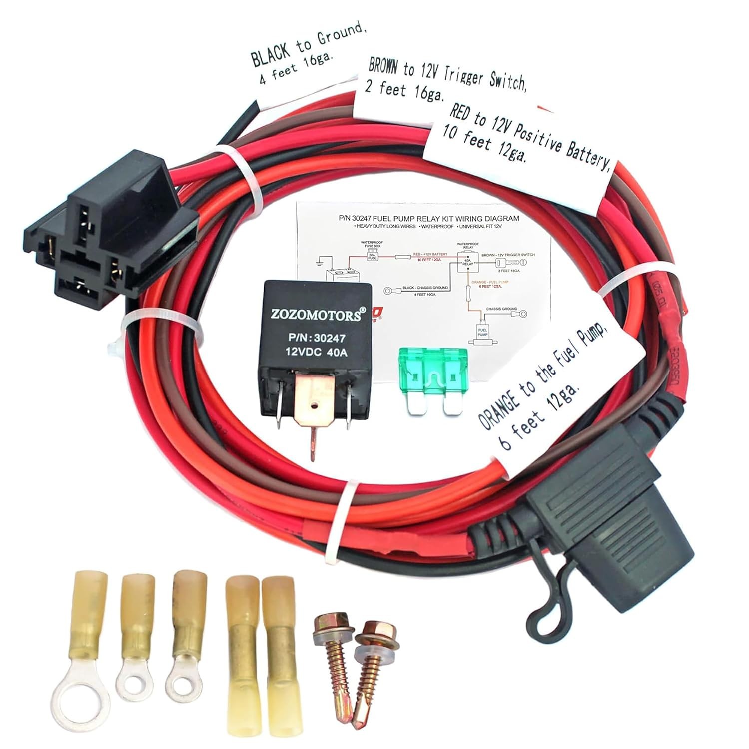 Electric Fuel Pump Relay Kit Waterproof 40 AMP Fuel Pump Wiring Harness Bypass