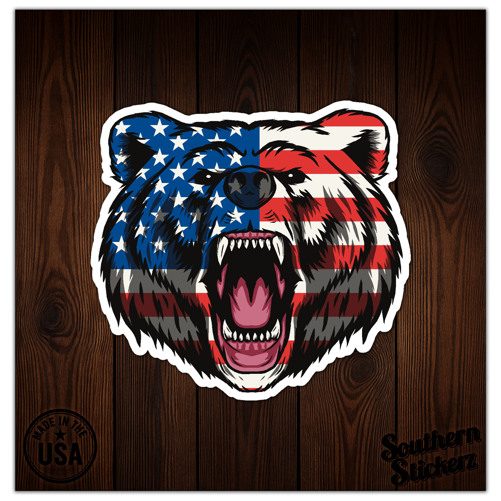 USA American Flag Bear – Vinyl Decal Sticker – Car Window Laptop – ebn12039