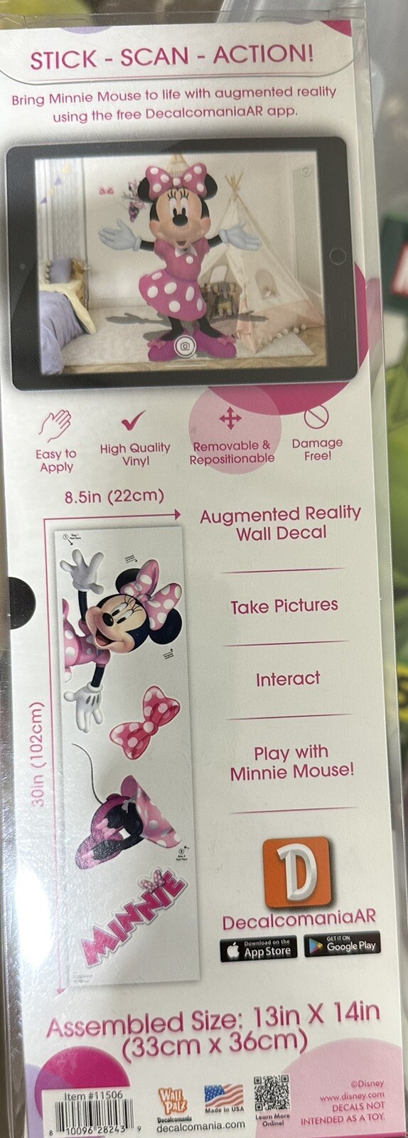 Disney Jr Minnie Mouse Wall Decal 13in X 14in w/Augmented Reality