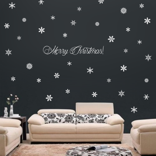 73 Snowflakes & Merry Christmas! Holiday Wall Window Art Vinyl Decal Sticker