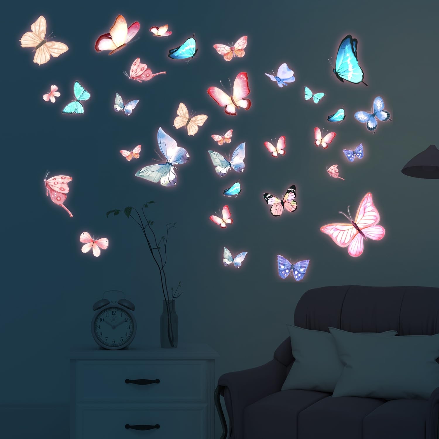 3 Sheets Glow in The Dark Butterfly Wall Decals, As Shown the Picture