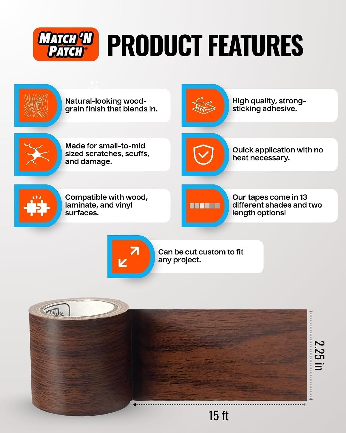 2.25" x 15 ft Wood Grain Repair Tape in Dark Walnut – Perfect for Quick Repairs