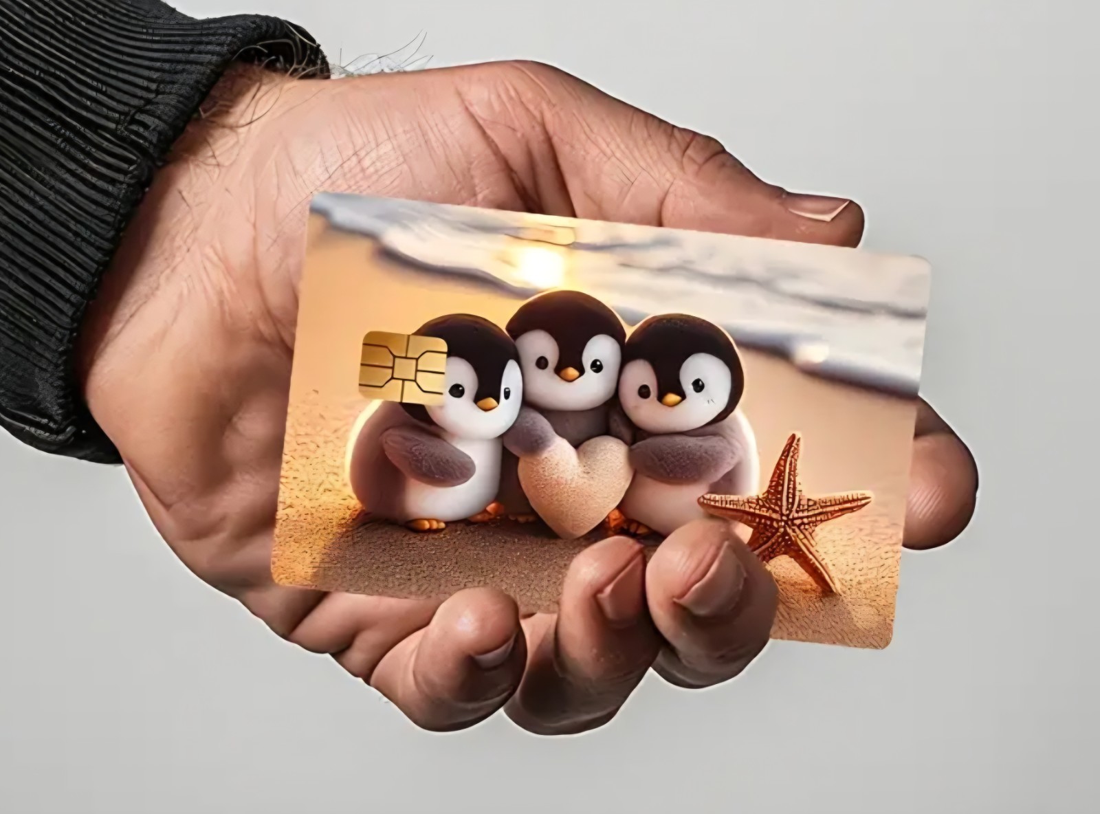 Penguin Beach Sunset Design Debit Credit Bank Card Skin Sticker NEW