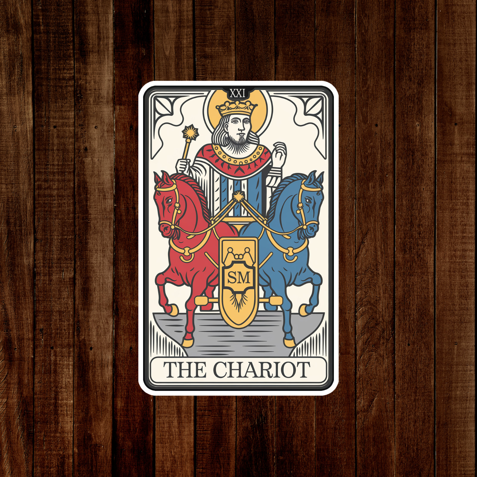 The Chariot Tarot Card Sticker – Colorful Medieval King on Horses #2147