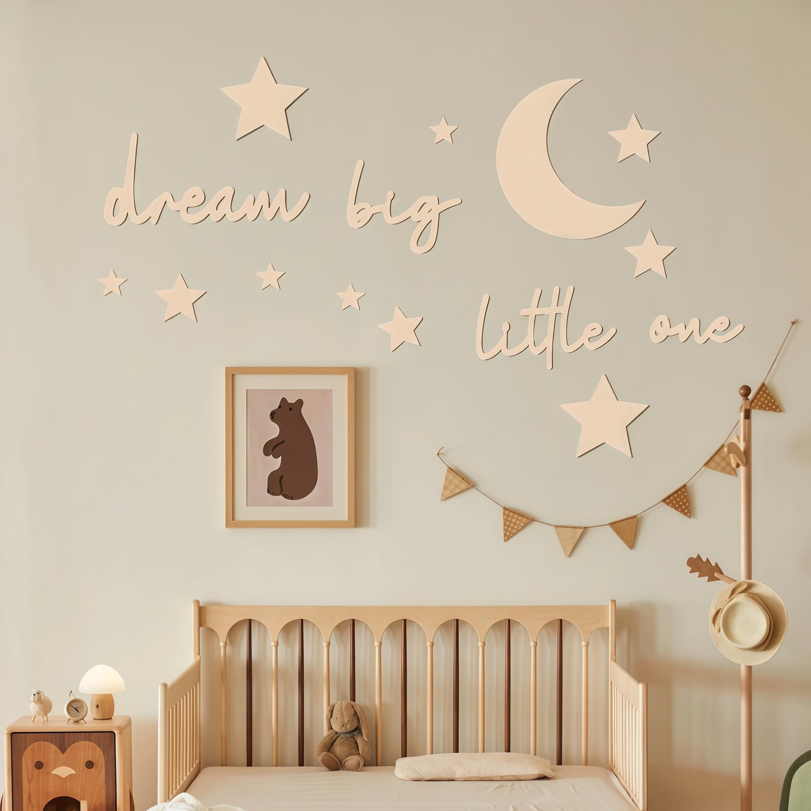 15 Pcs Nursery Wall Art, Moon and Stars Boho Decor for Neutral Baby Room, Woo…
