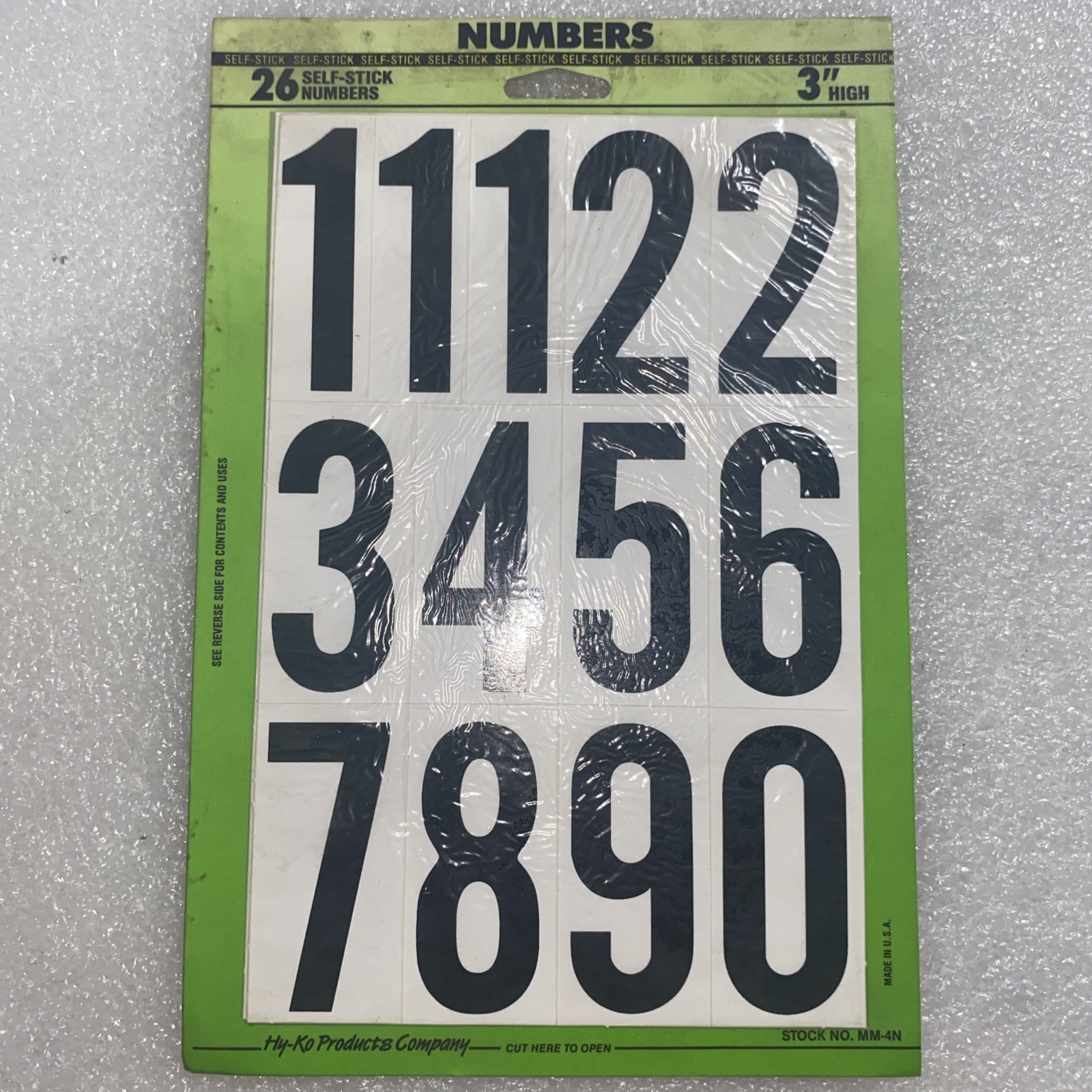 HY-KO MM-4N BLACK & WHITE 3" NUMBERS STICK ON ADHESIVE 26PC NEW