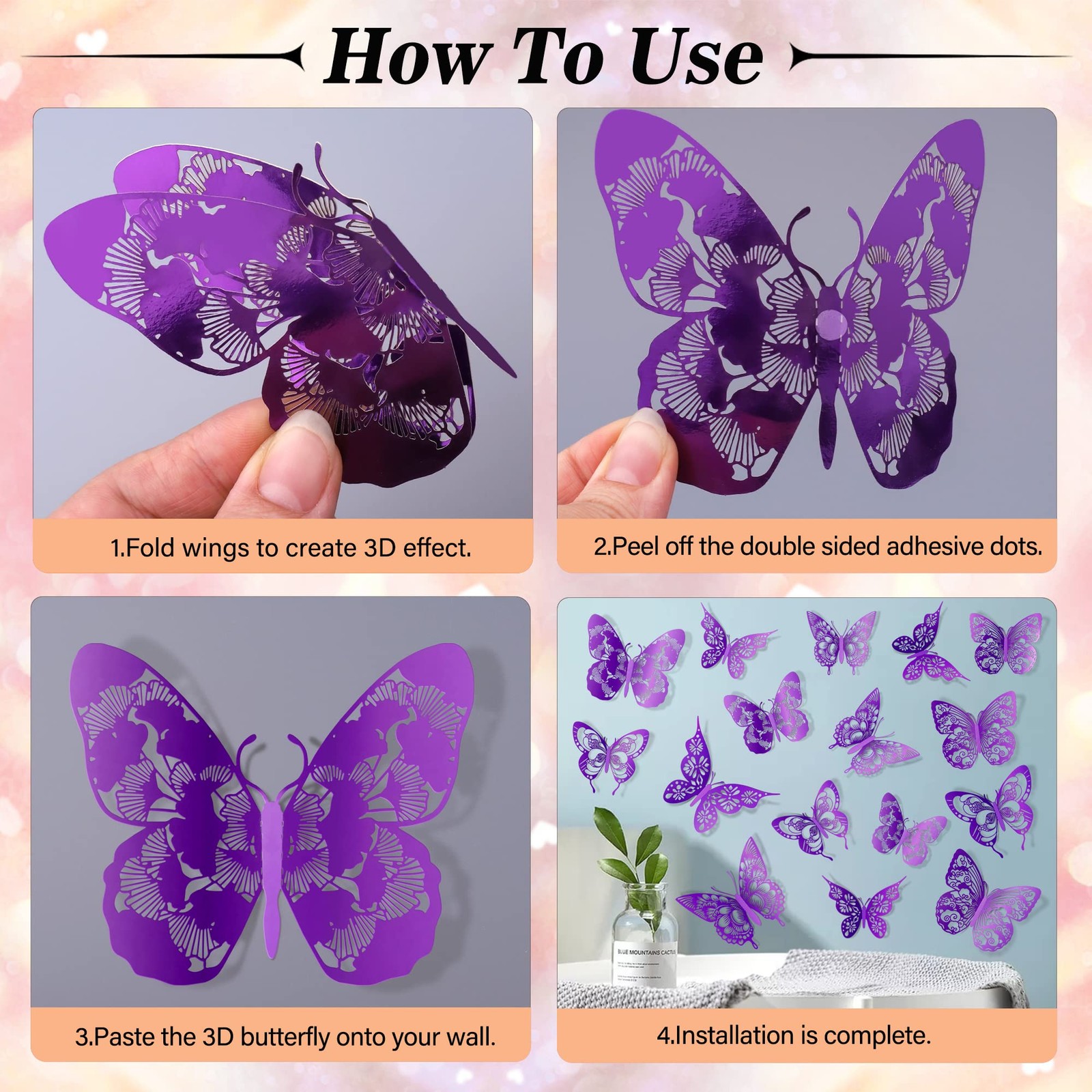 3D Butterfly Wall Decor Butterflies Wall Sticker Removable DIY Hollow PVC But…