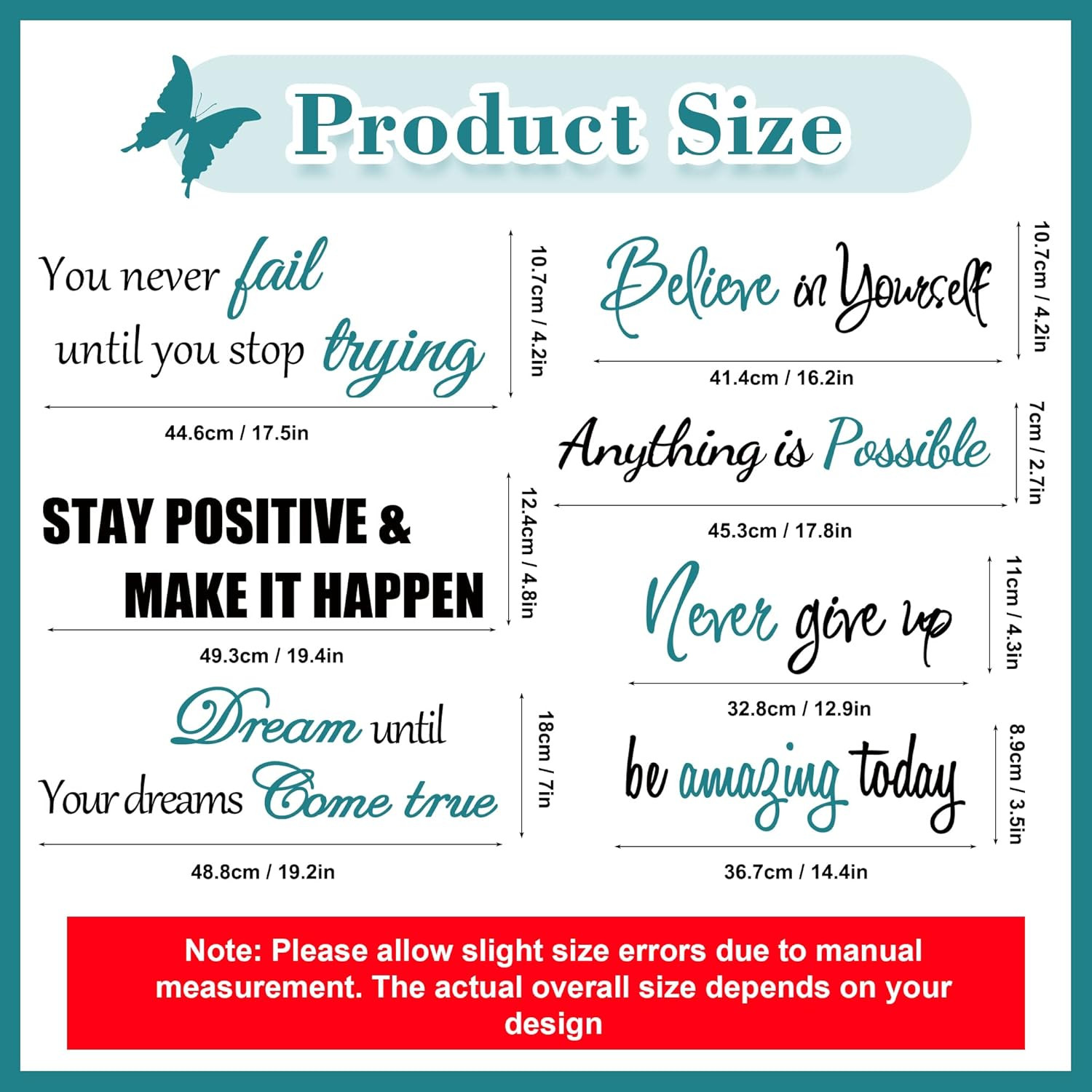 Inspirational Quotes Motivational Sayings Vinyl Peel & Stick Wall Decals for Wom
