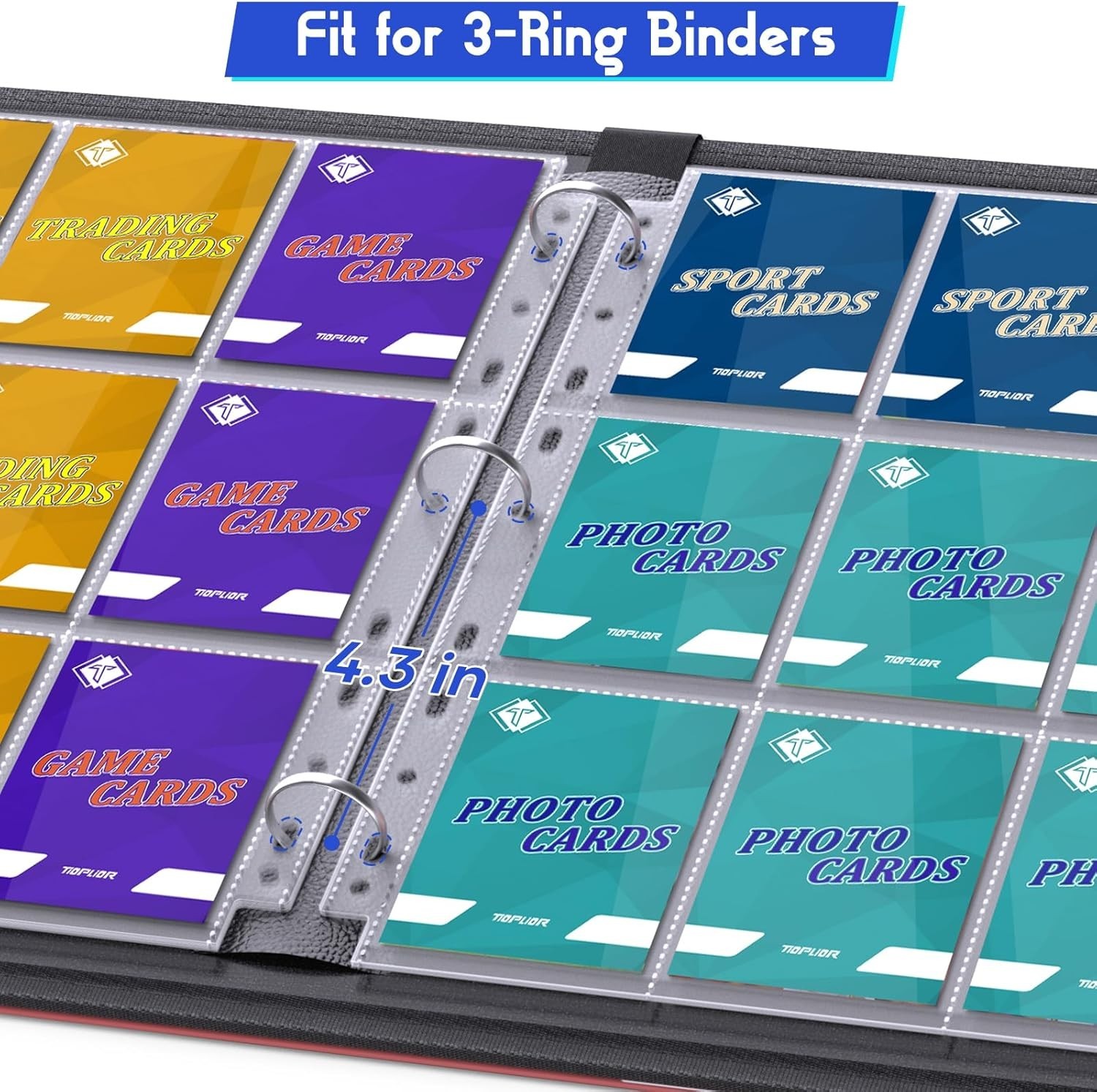 500 Pack Trading Card Sleeve Pages,9 Pockets Double Sided Binder Sheets for 3 Ri