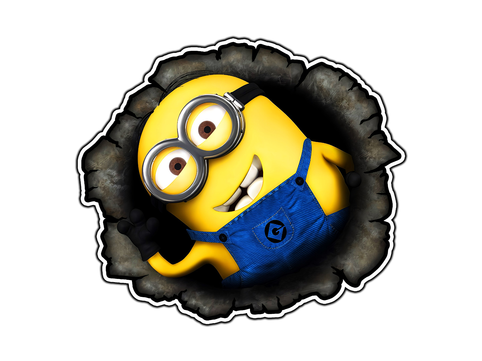 #937 Minions Popping Out Of Wall Waterproof Vinyl Sticker Decal Die-Cut