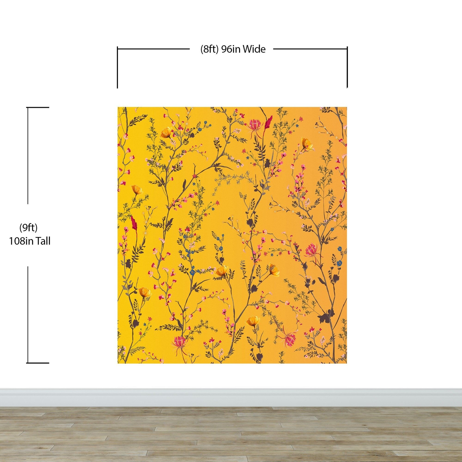 Botanical Flower Garden With Yellow Orange Background Wall Mural. Blossom Flower
