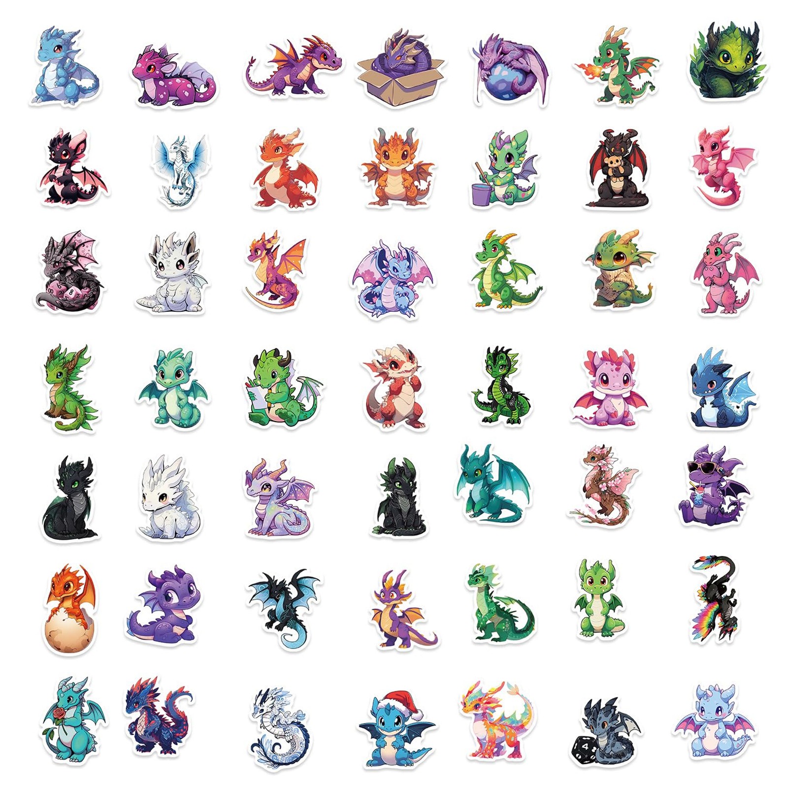 50Pcs Dragon Sticker, Cute Stickers for Kids Teens Adults, Vinyl Cartoon Animals