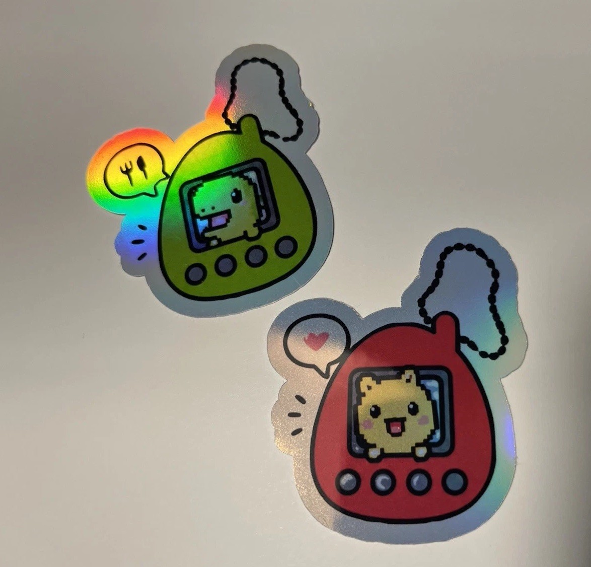 Tamagotchi Inspired Holographic Sticker 2 Pack | Waterproof 2.5” Kawaii Pets