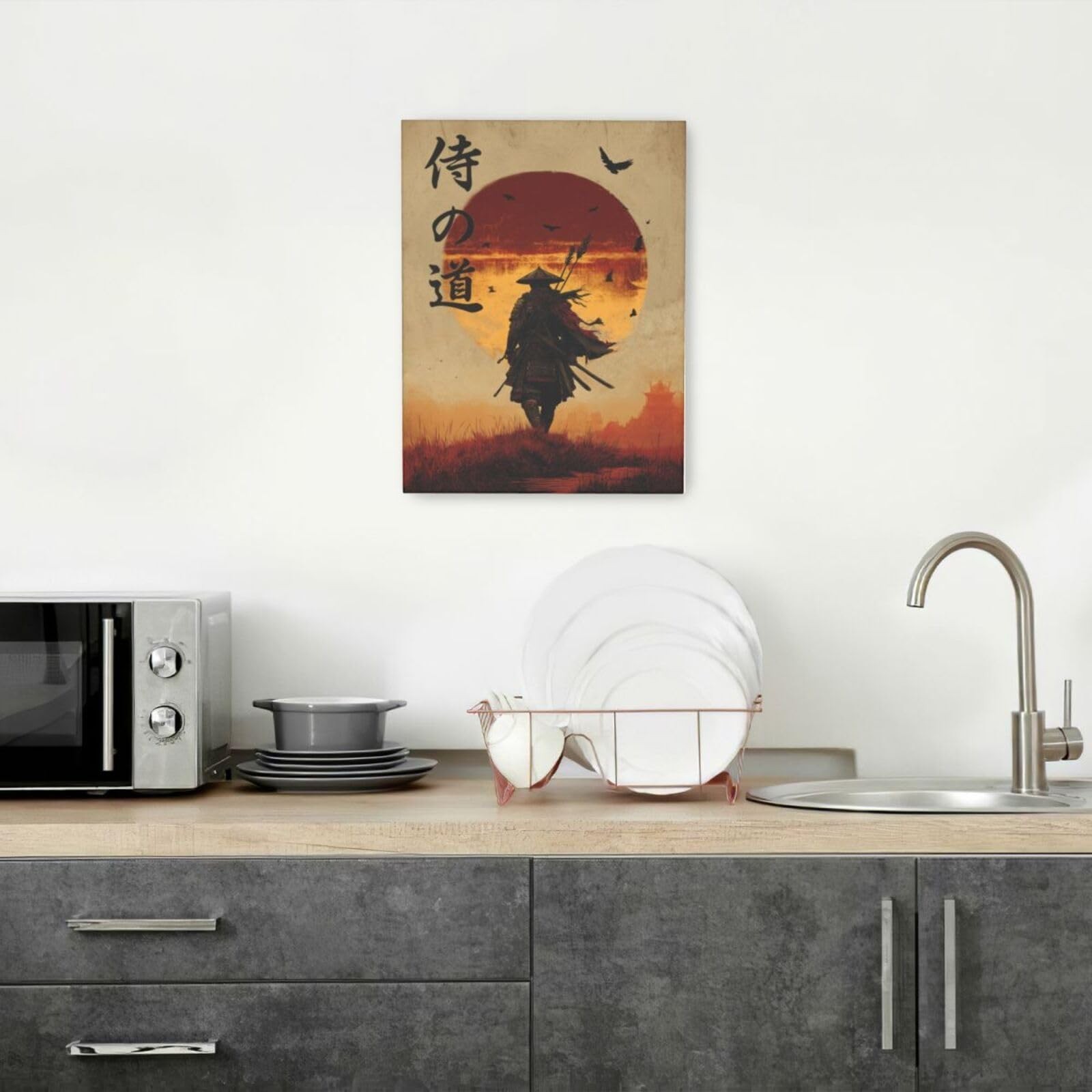 Japanese Samurai Wall Art Oriental Asian Bushido Wall Decor Warrior Figure Ca…