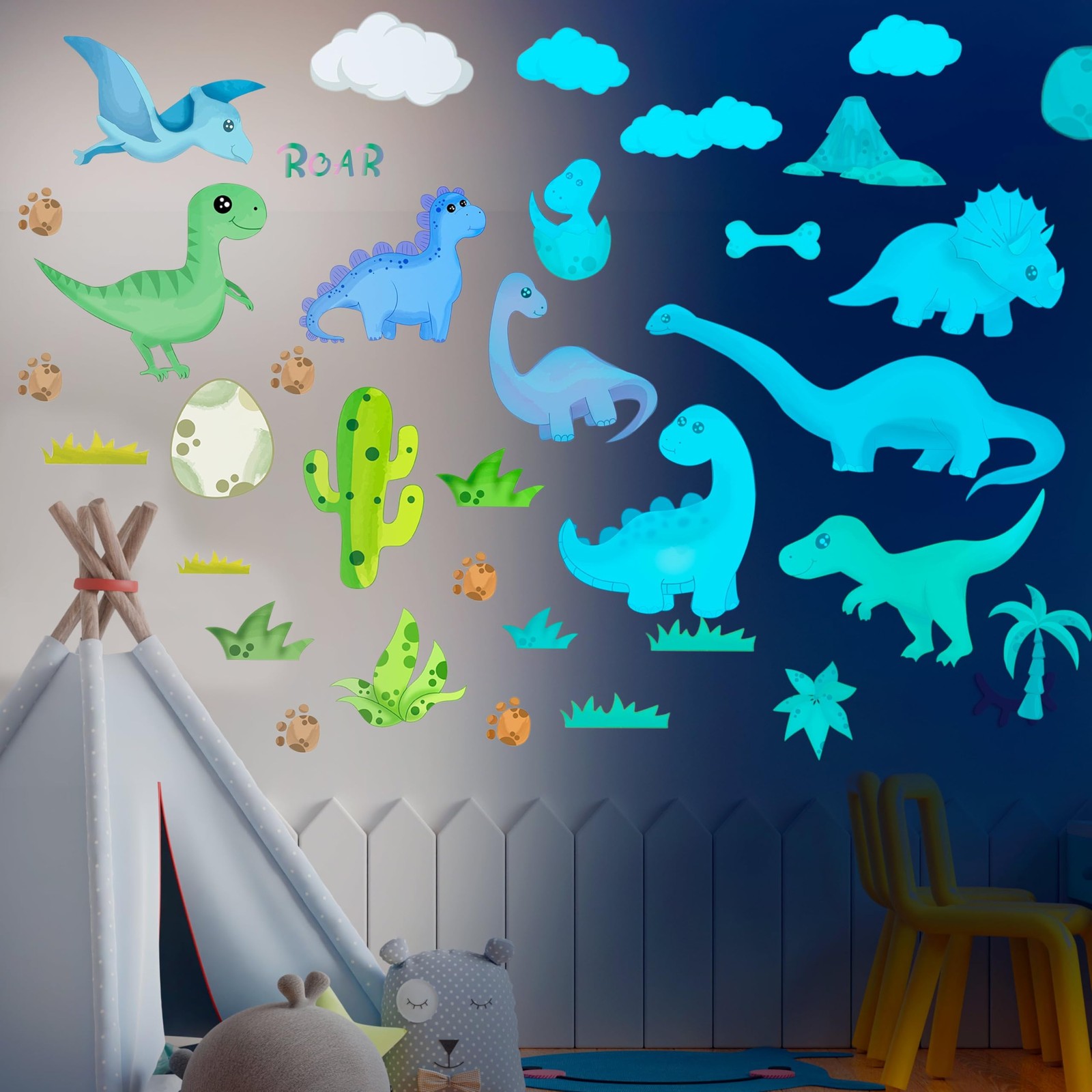 Dinosaur Room Decor,Glow in The Dark Dinosaur Wall Decals for Boys Bedroom, W…