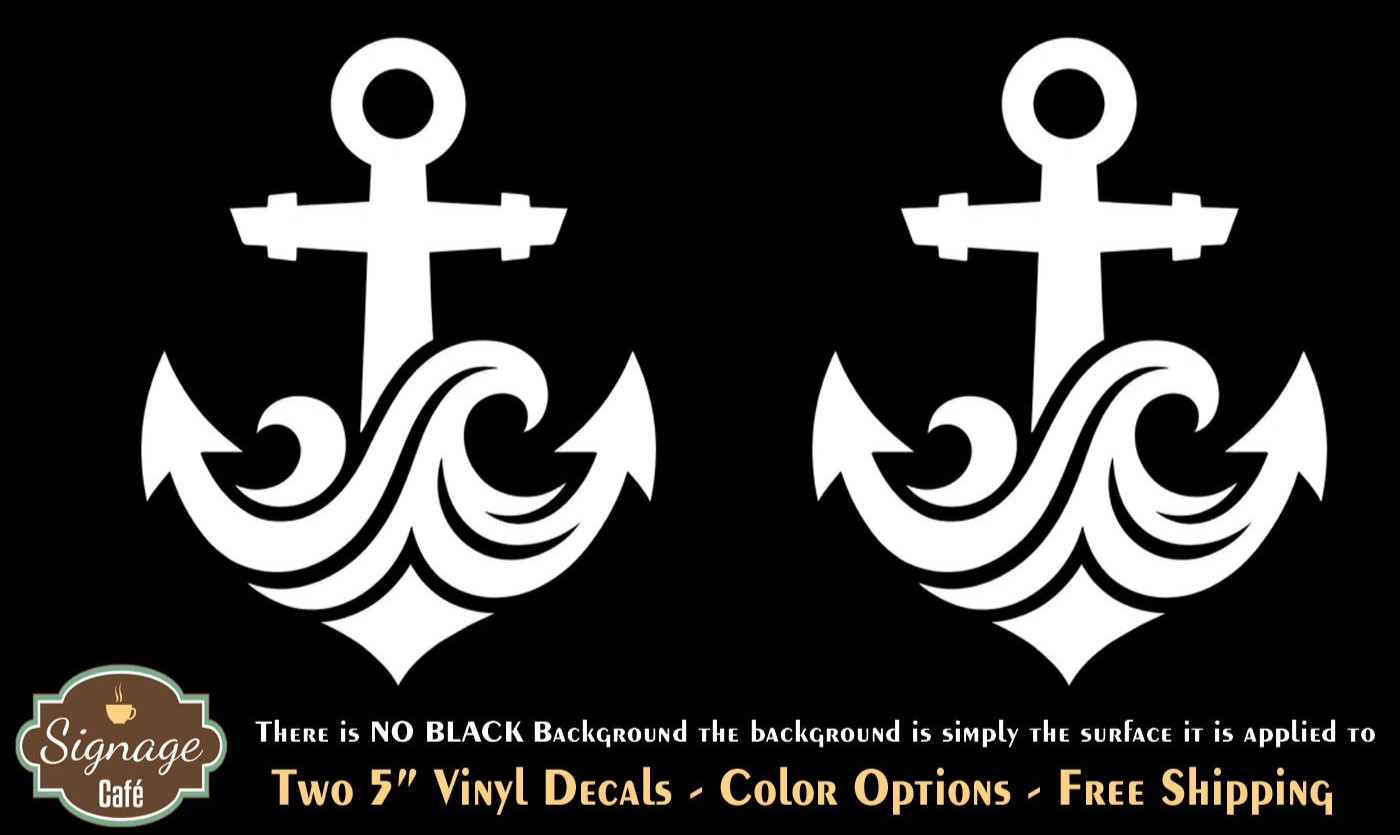 Boat Anchor Waves Design Two 5" Vinyl Decals Car Truck Window Any Flat Surface