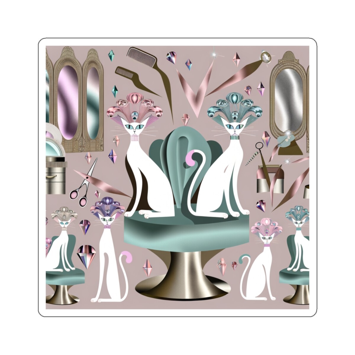 Sticker Retro Cat Salon Art Deco Glamour Abstract Hair Dresser 2×2 3×3 4×4 6×6