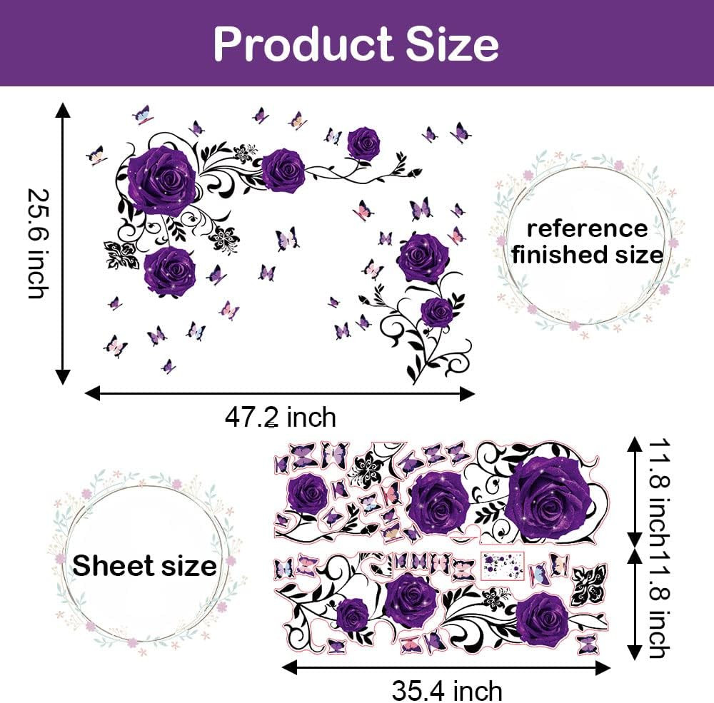 Purple Rose Wall Stickers Rose Flower Vine Wall Decal Purple Peony Floral Wall D
