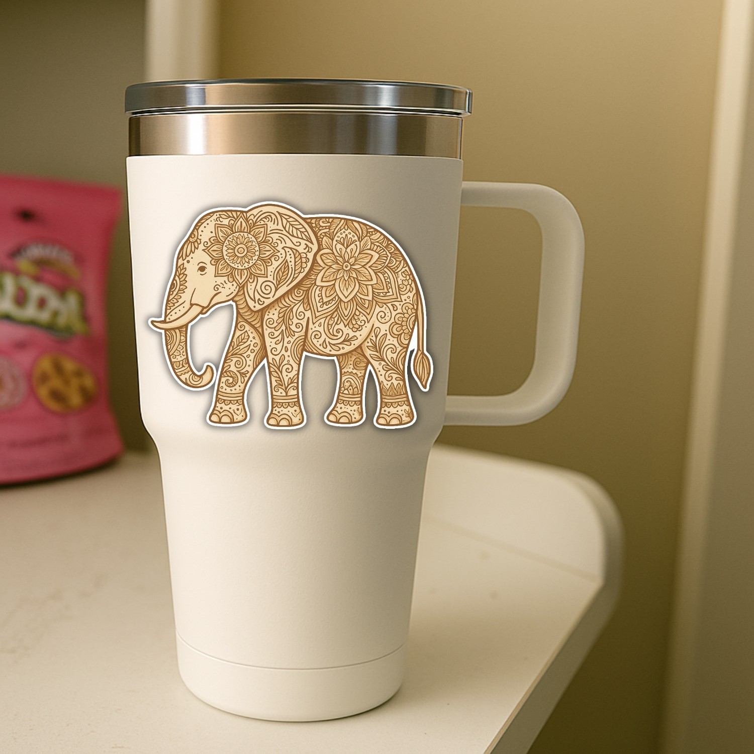 4Pcs Elephant Mandala Stickers: Boho Line Art Vinyl Decals – Waterproof Yoga Gif