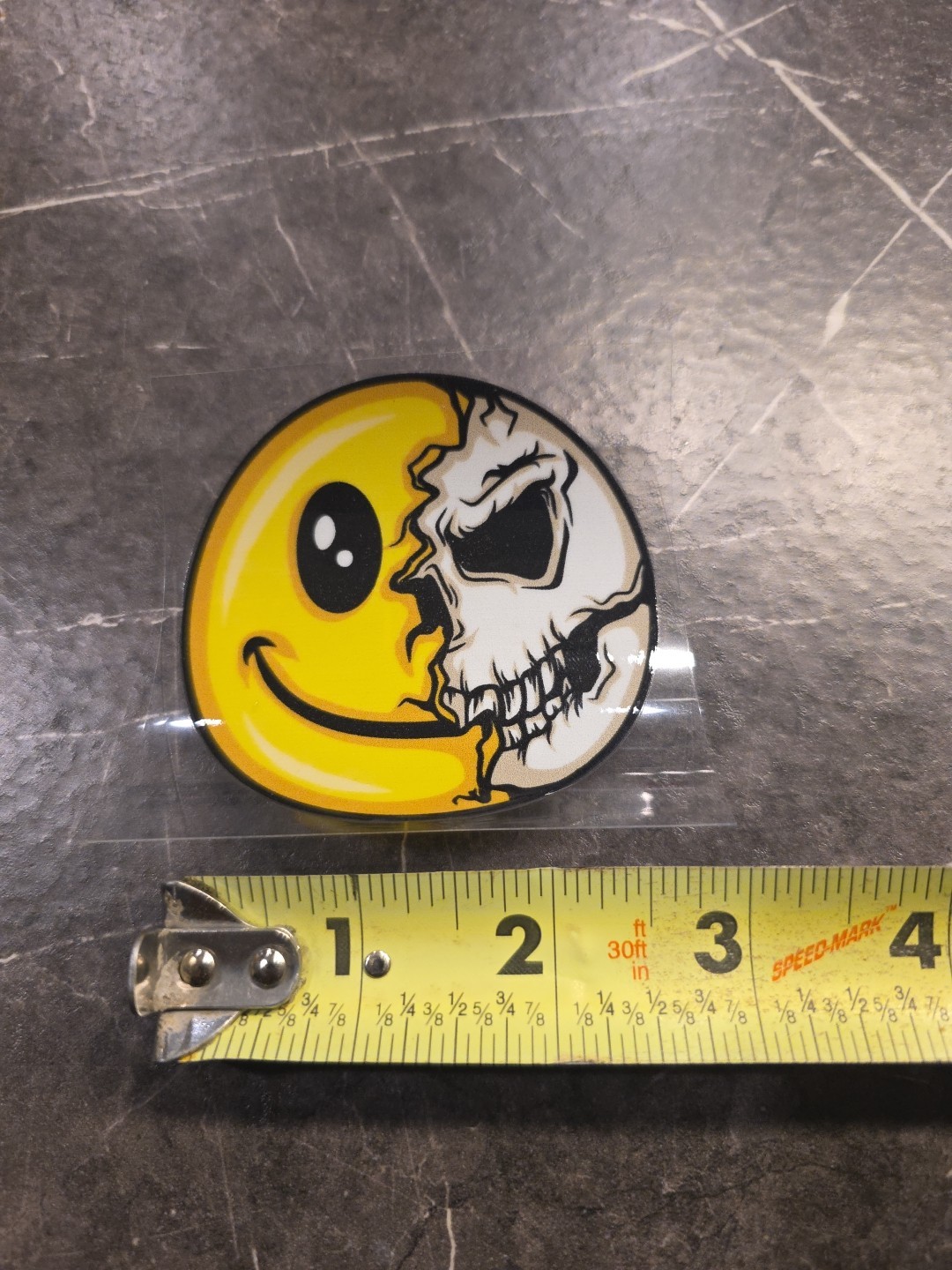 Smiley Face Spilt Skull UVDTF Raised Decal Sticker In Full Color Waterproof USA
