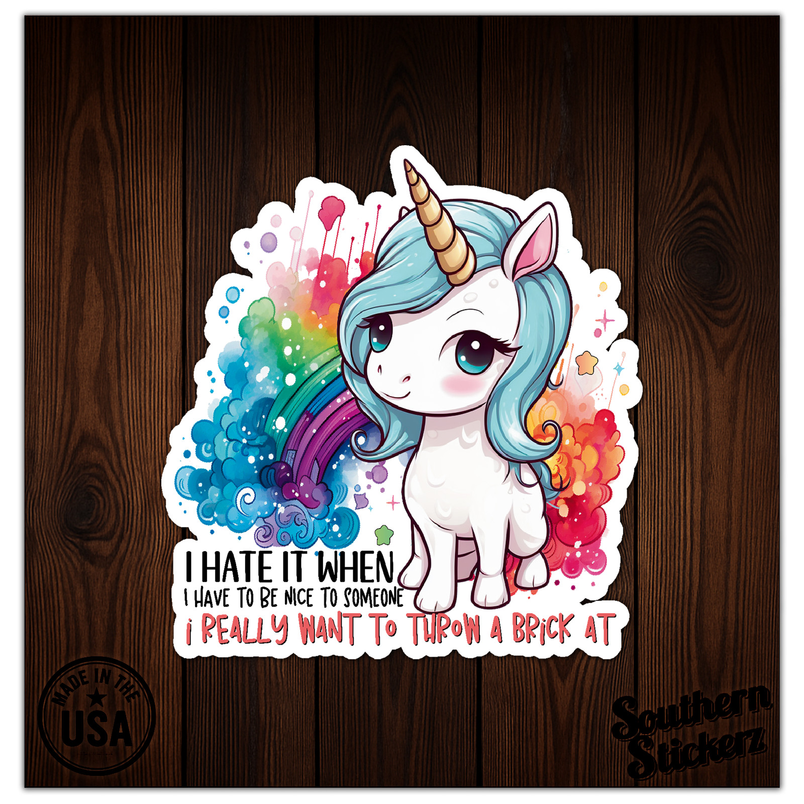 Hate Nice Unicorn – Vinyl Decal Sticker – Car Window Laptop – ebn11793