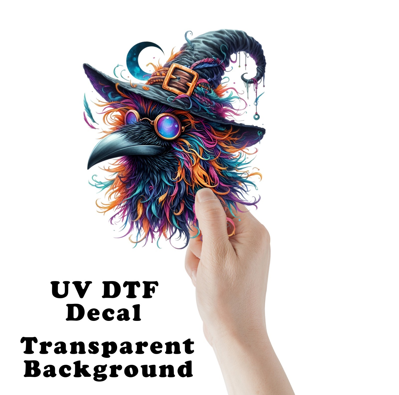Halloween Colorful Raven UV DTF Transparent Sticker / Decal