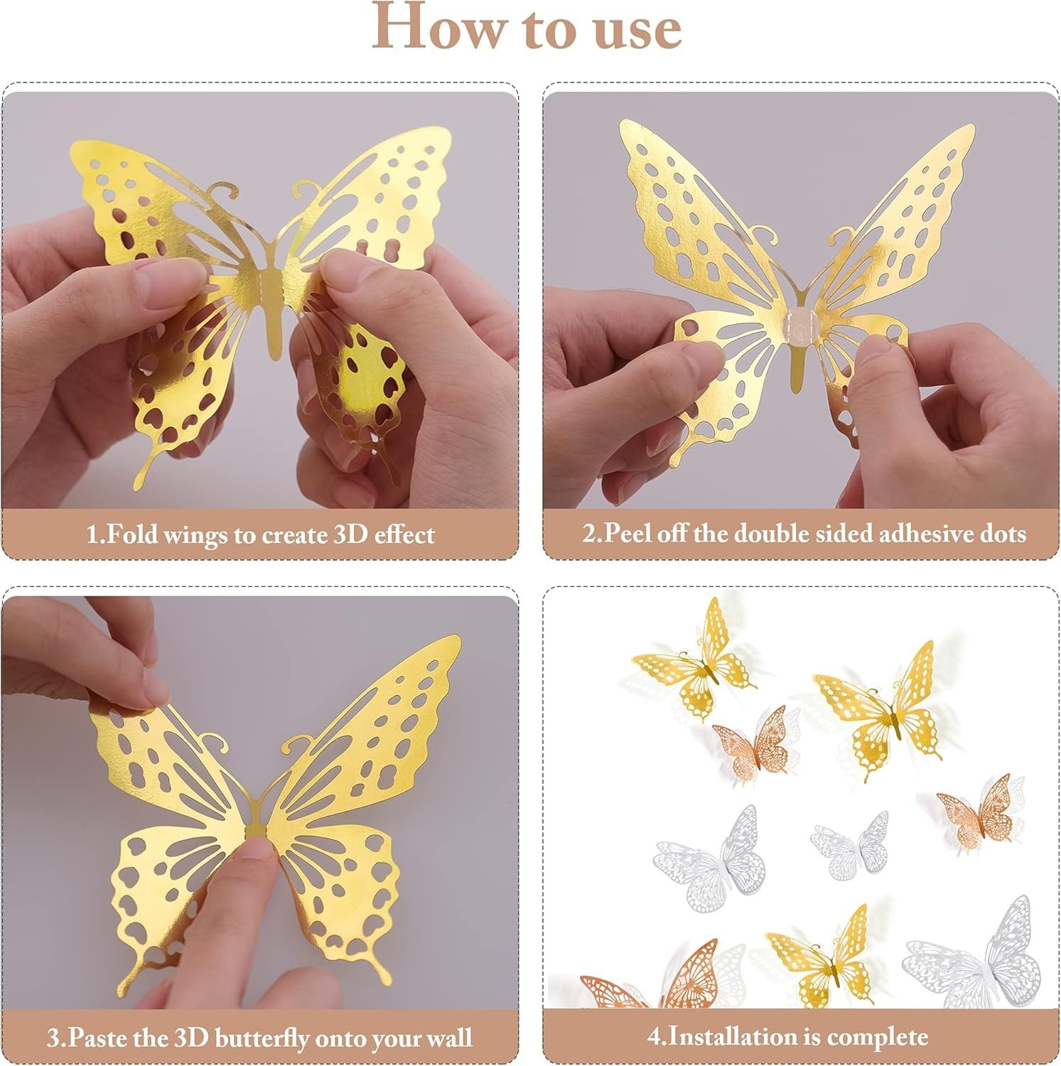 72 Pc 3D Metallic Butterfly Wall Decor – Elegant Removable Stickers | Kids Room