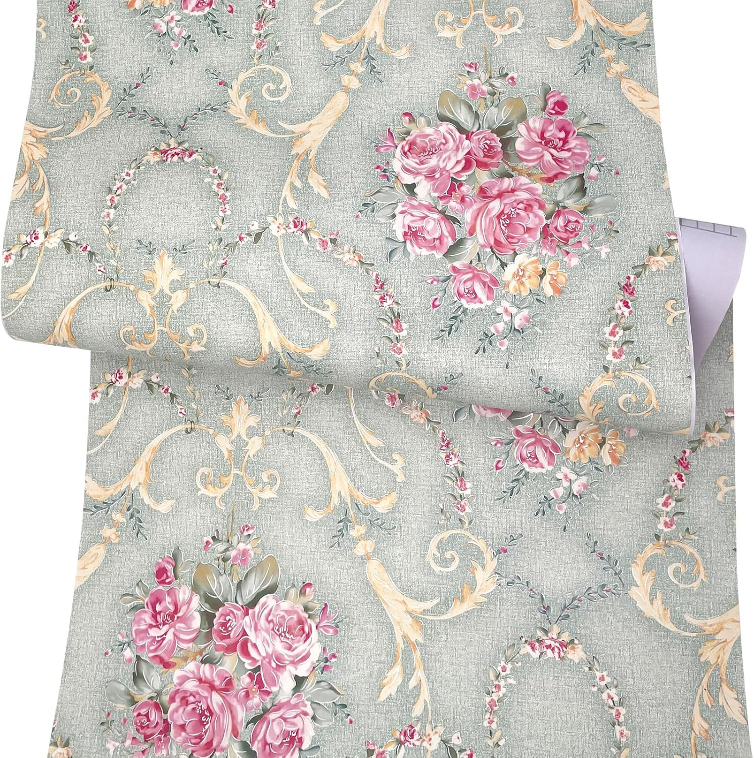 Retro Rose Furniture Paper Light Green Self-Adhesive Shelf Liner School Locker S