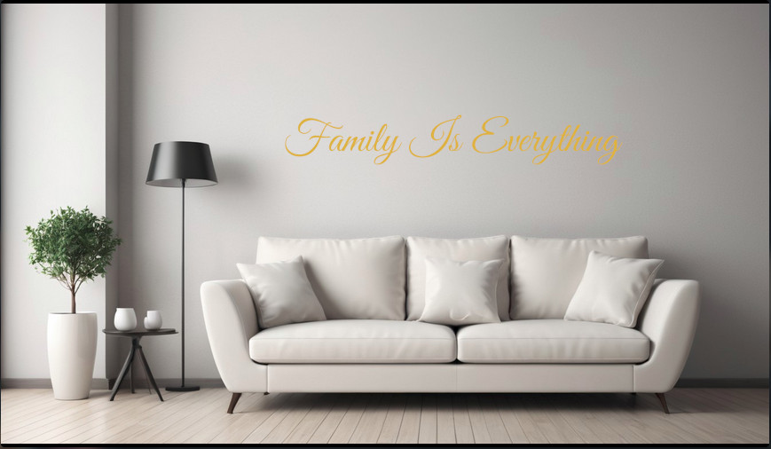 family is everything home decor living room, bedroom 4in x 23in gold vinyl decal