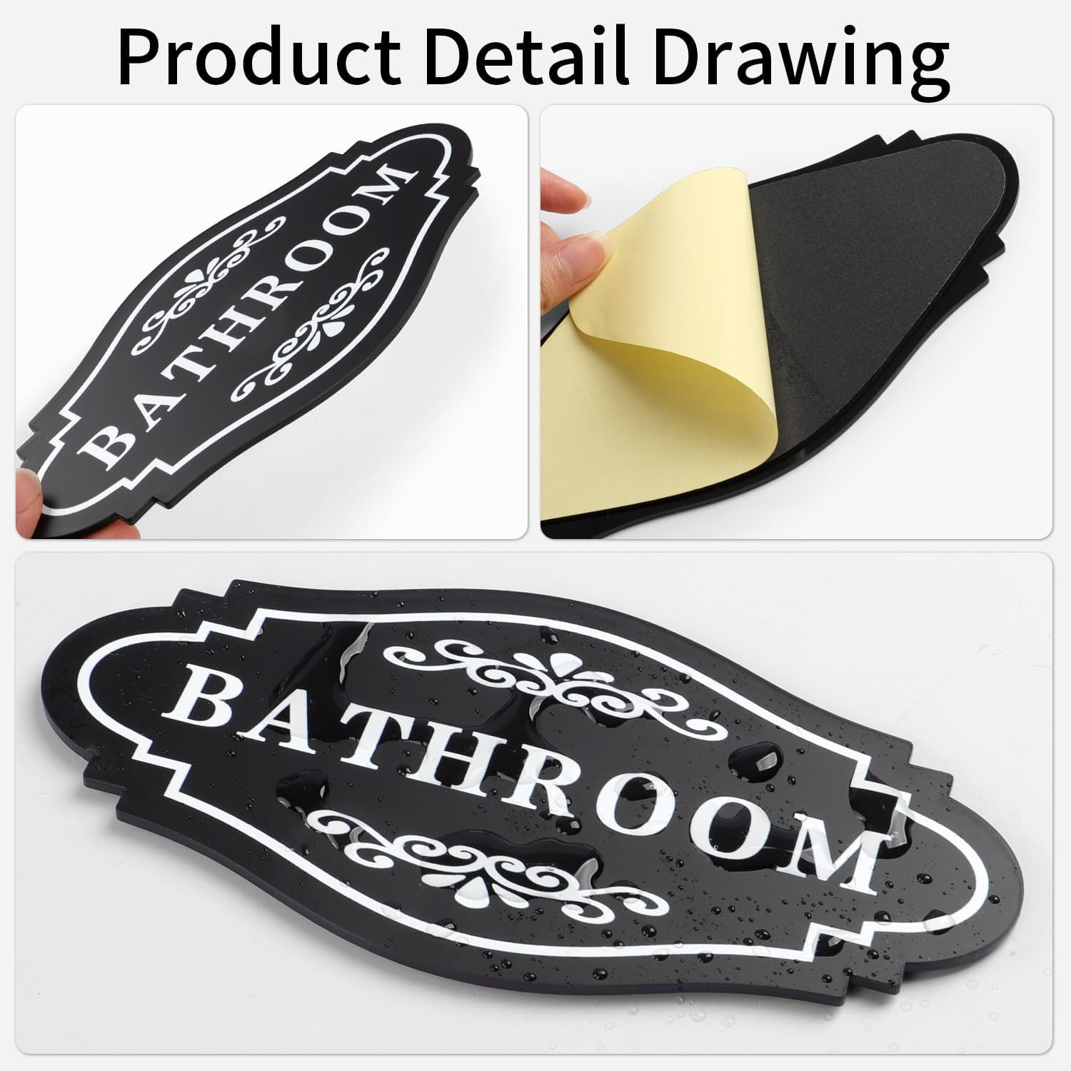 Bathroom Sign Sticker for Business and Home,Self-Adhesive Cute Bathroom Decor fo