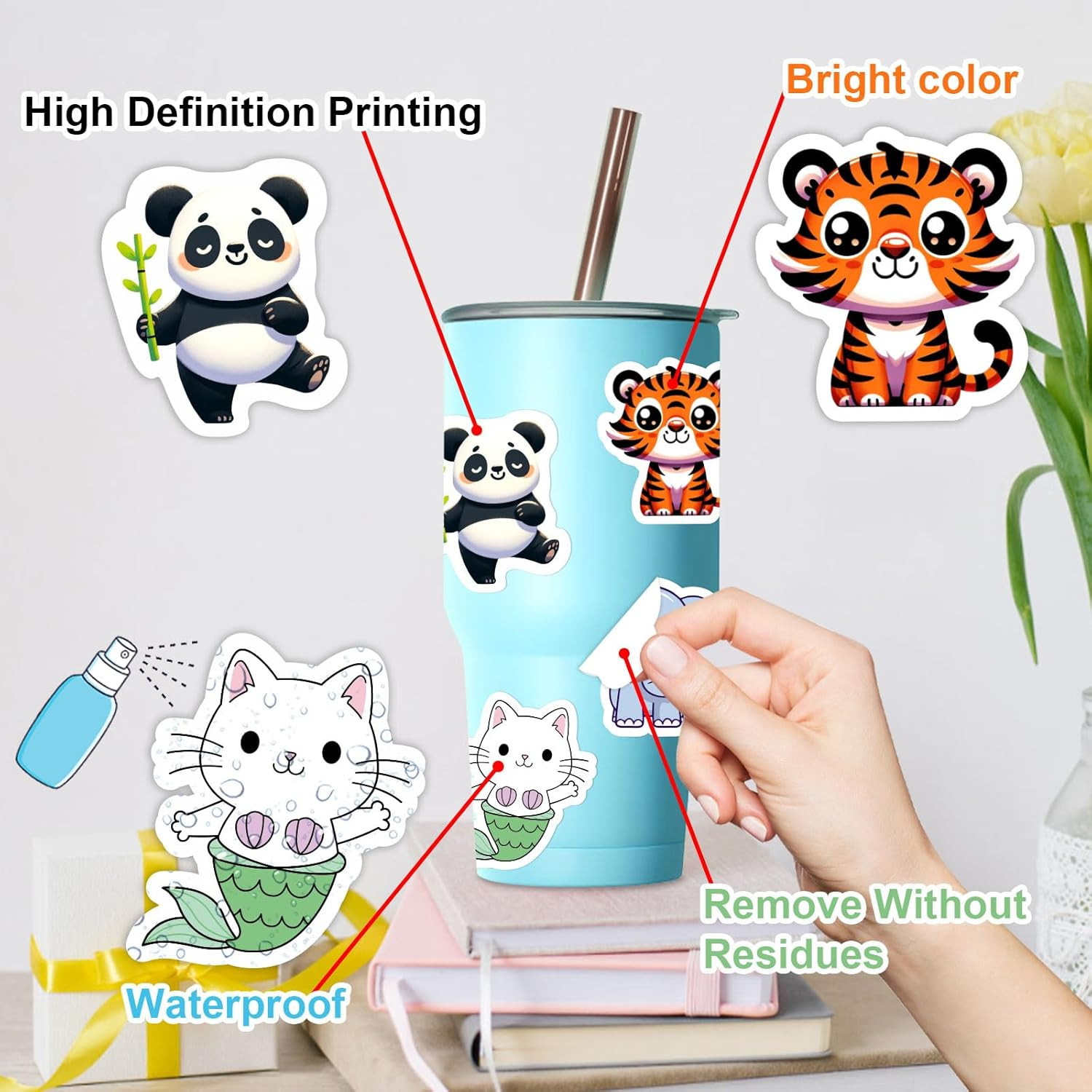100 PCS Animal Stickers f Kids Vinyl Water Bottle Laptop Decals Classroom Prizes