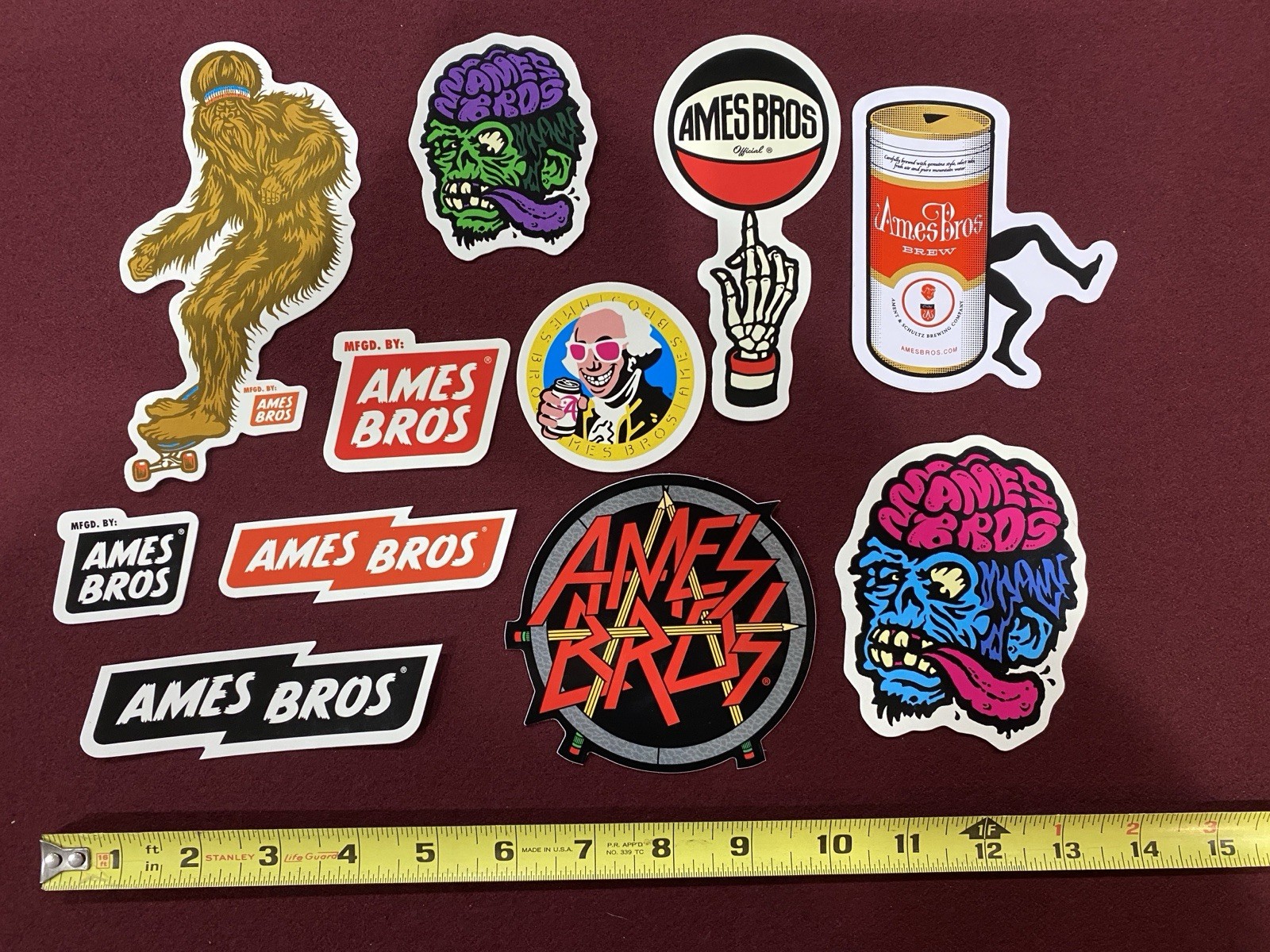 Ames Bros Collection of 11 Stickers – New/Unused – Pearl Jam