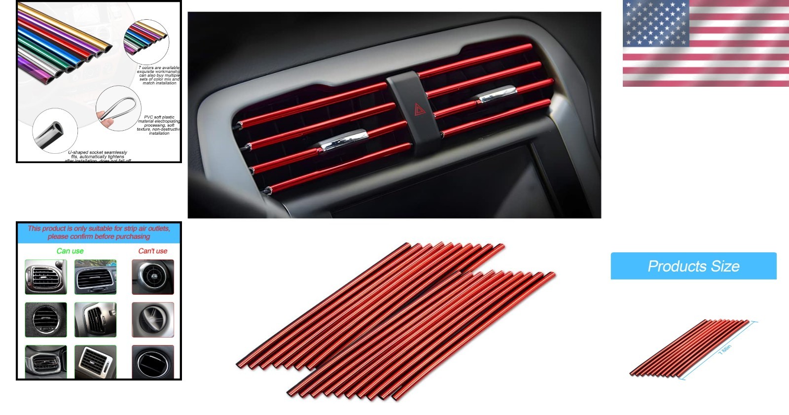 Car Air Vent Outlet Decoration Strips Set Waterproof Bendable Trim Interior A…