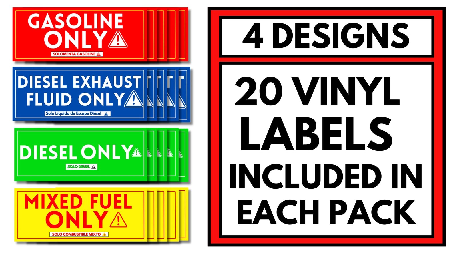 Vinyl Fuel Tank Labels, 20 Pack, 5"x2", Weatherproof, UV Resistant Stickers