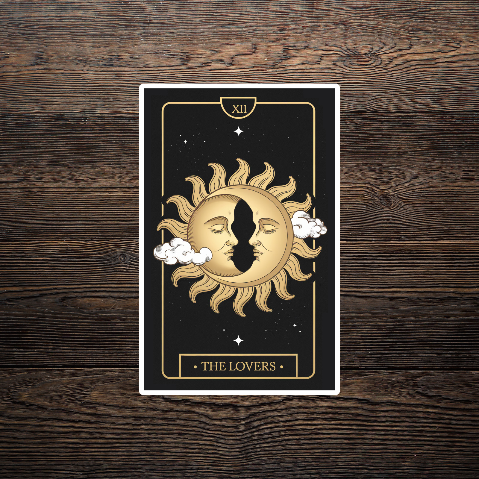 Celestial Sun and Moon Tarot Card Sticker – The Lovers XII Mystical Decal #2184