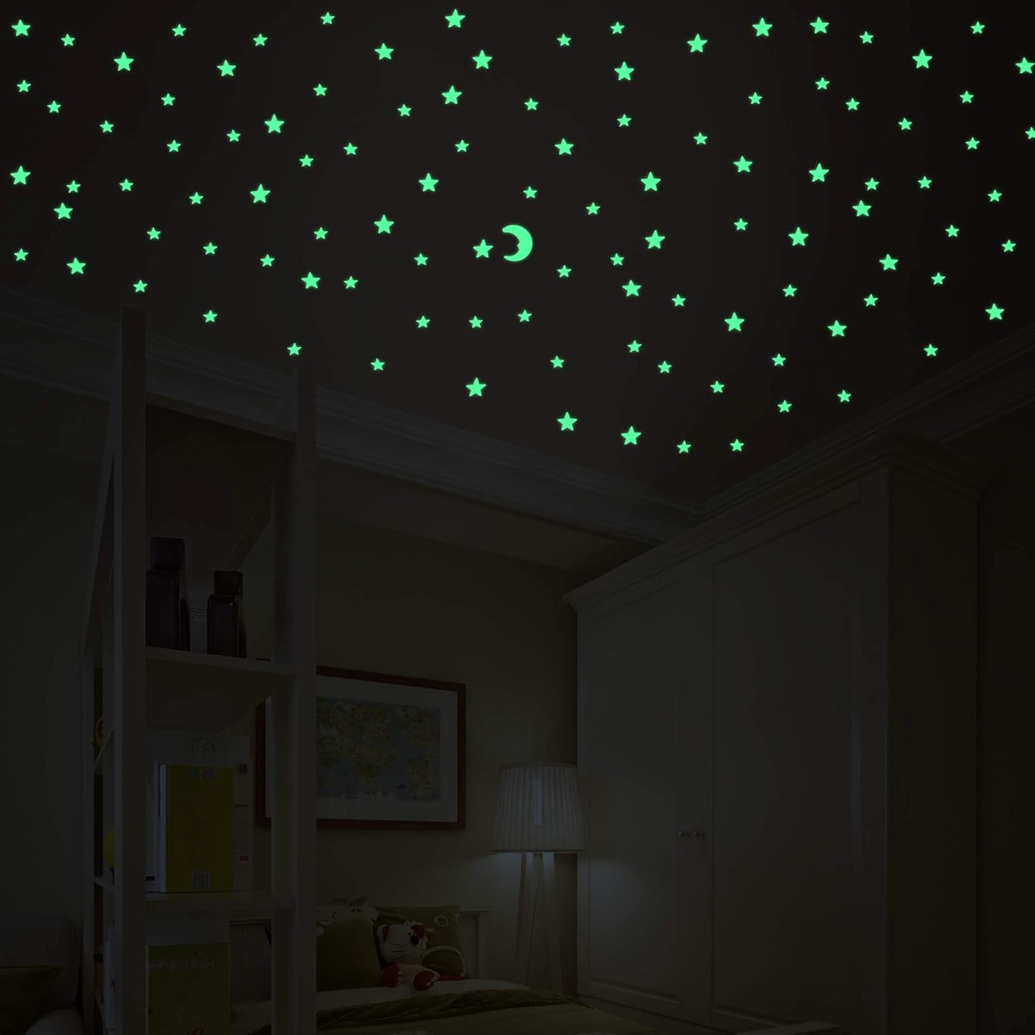 100 Pcs Colorful Glow in The Dark Luminous Stars and Moon Fluorescent