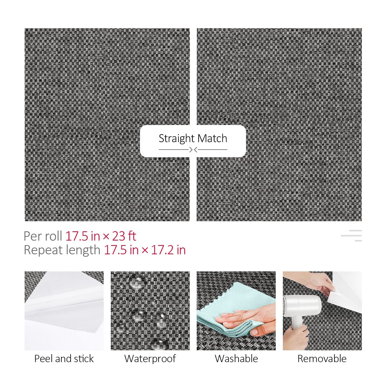ReWallpaper 17.5in x 23ft Gray Grasscloth Style Peel and Stick Wallpaper Remo…