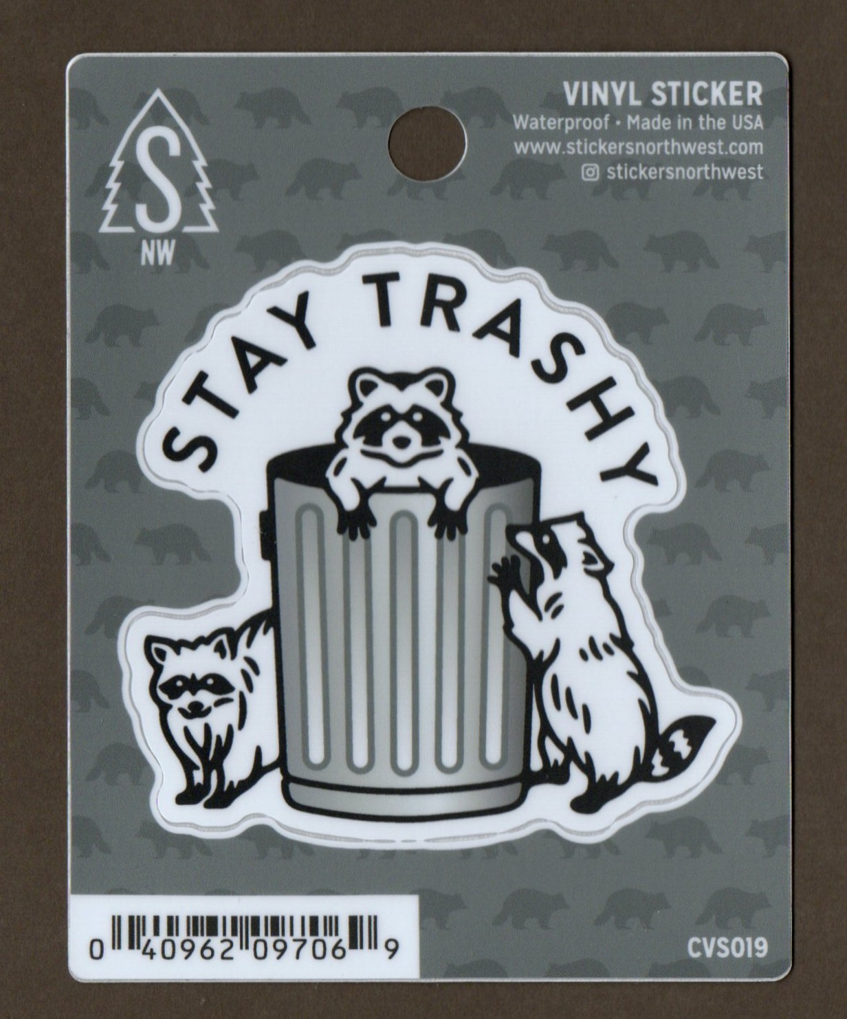 Stay Trashy Raccoons Vinyl Sticker Decal, Waterproof, Digging in Trash Can, 3"