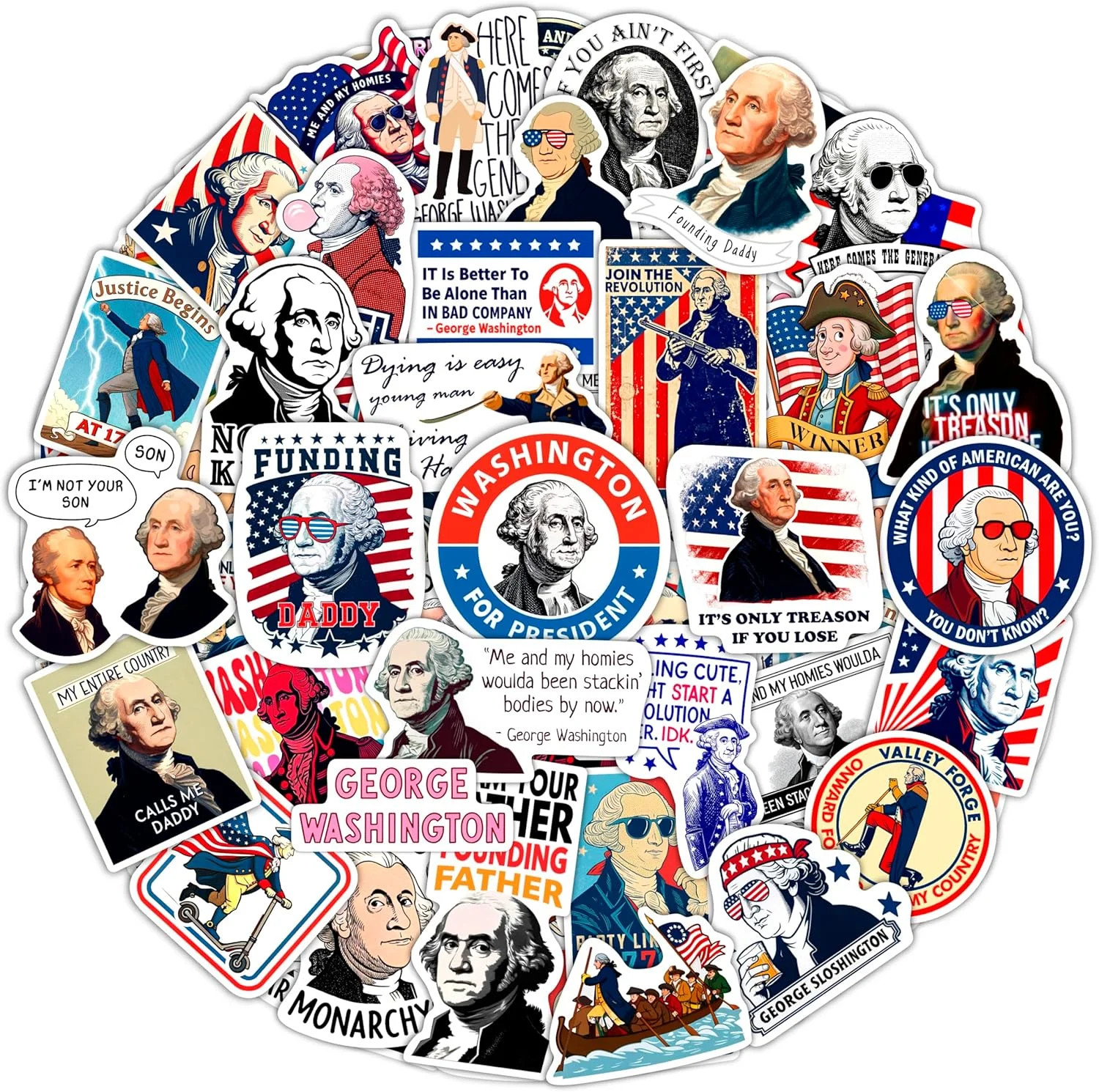 100Pcs George Washington Stickers Pack – Funny President Vinyl Decals – George W