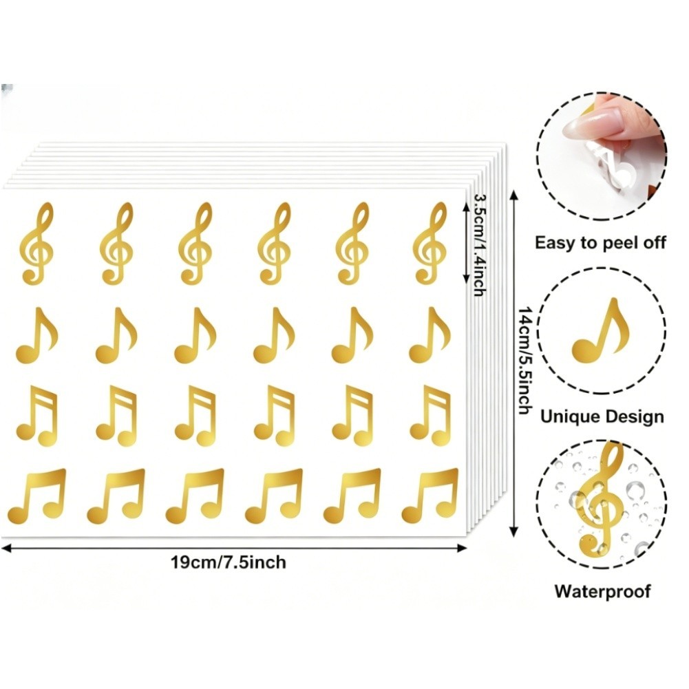 Transparent BOPP Music Stickers 20 Count Gold Black for Teacher Appreciation