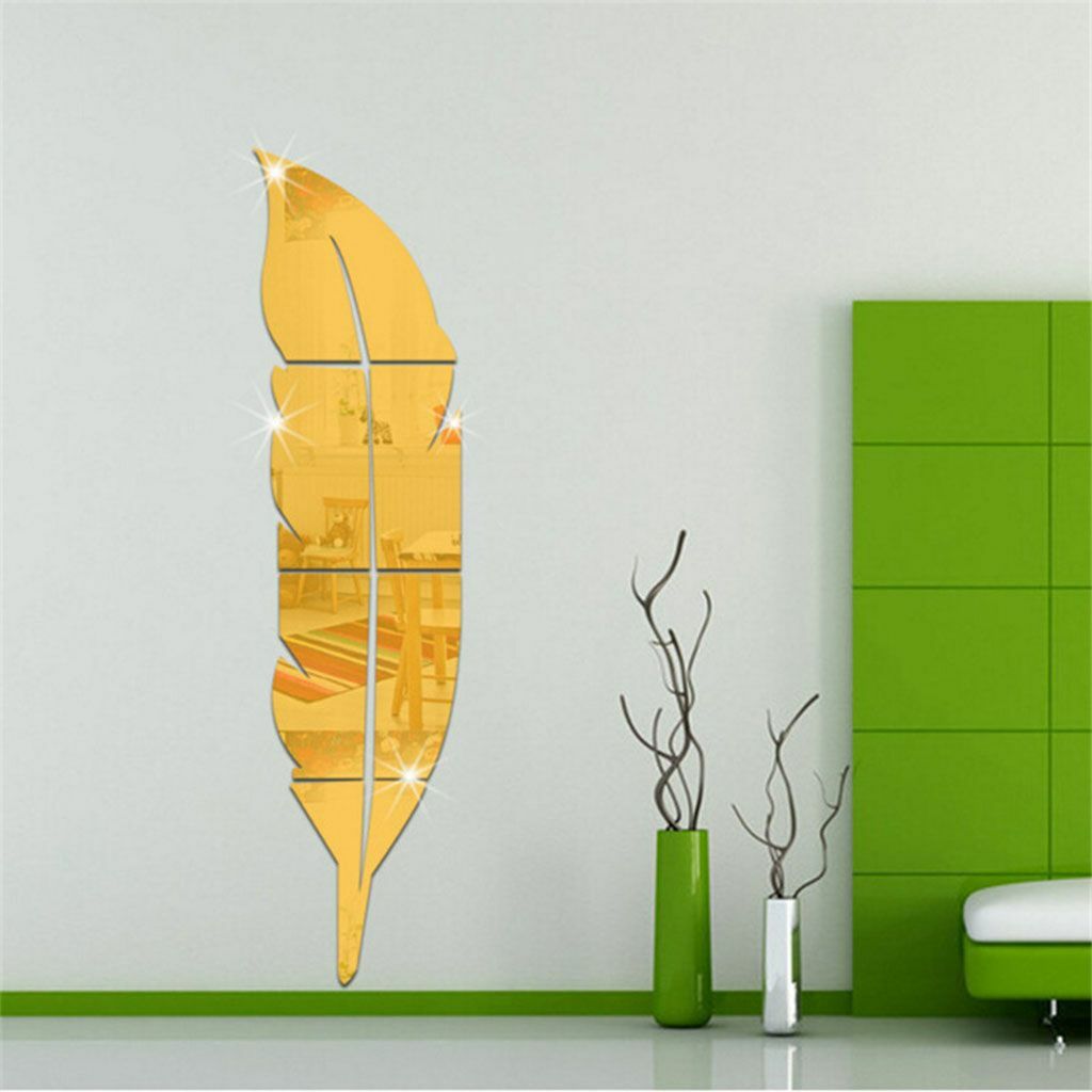3D Removable Feather Mirror Home Room Decal Vinyl DIY Art Stickers Wall Decor