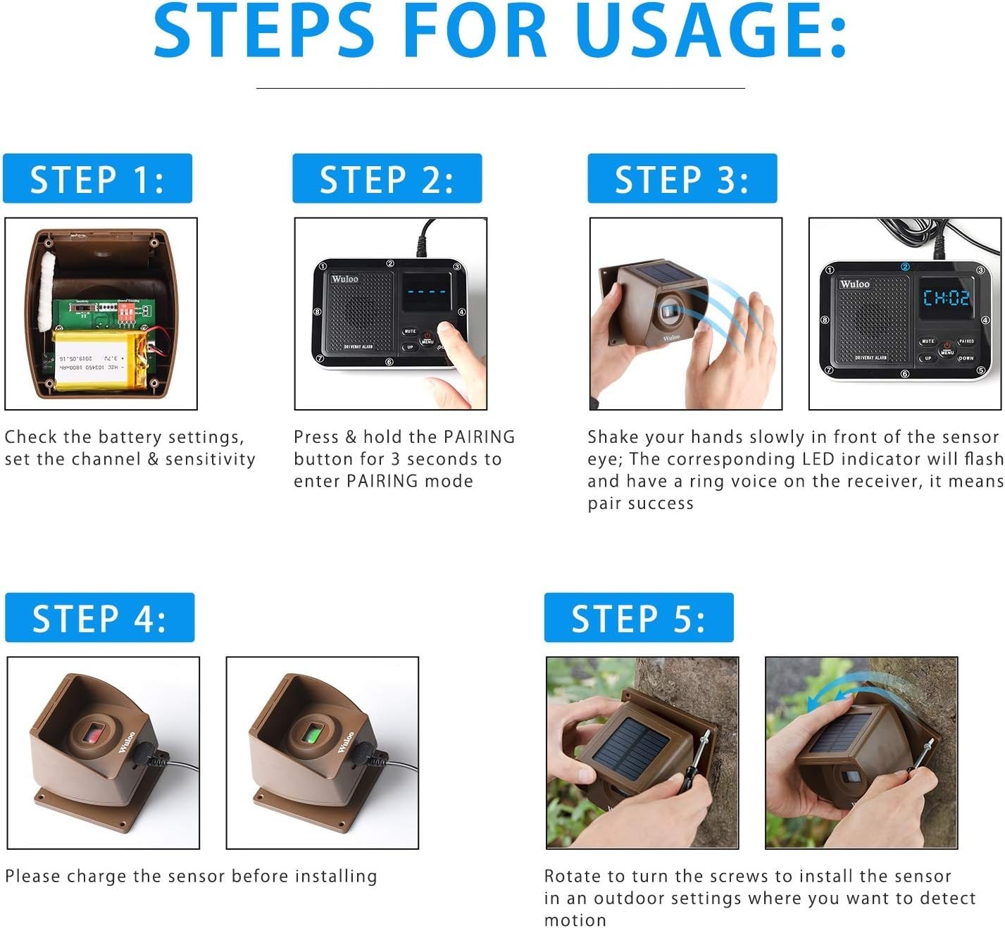 Solar Driveway Alarm Wireless outside 1800Ft Range, Outdoor Motion Sensor & Dete