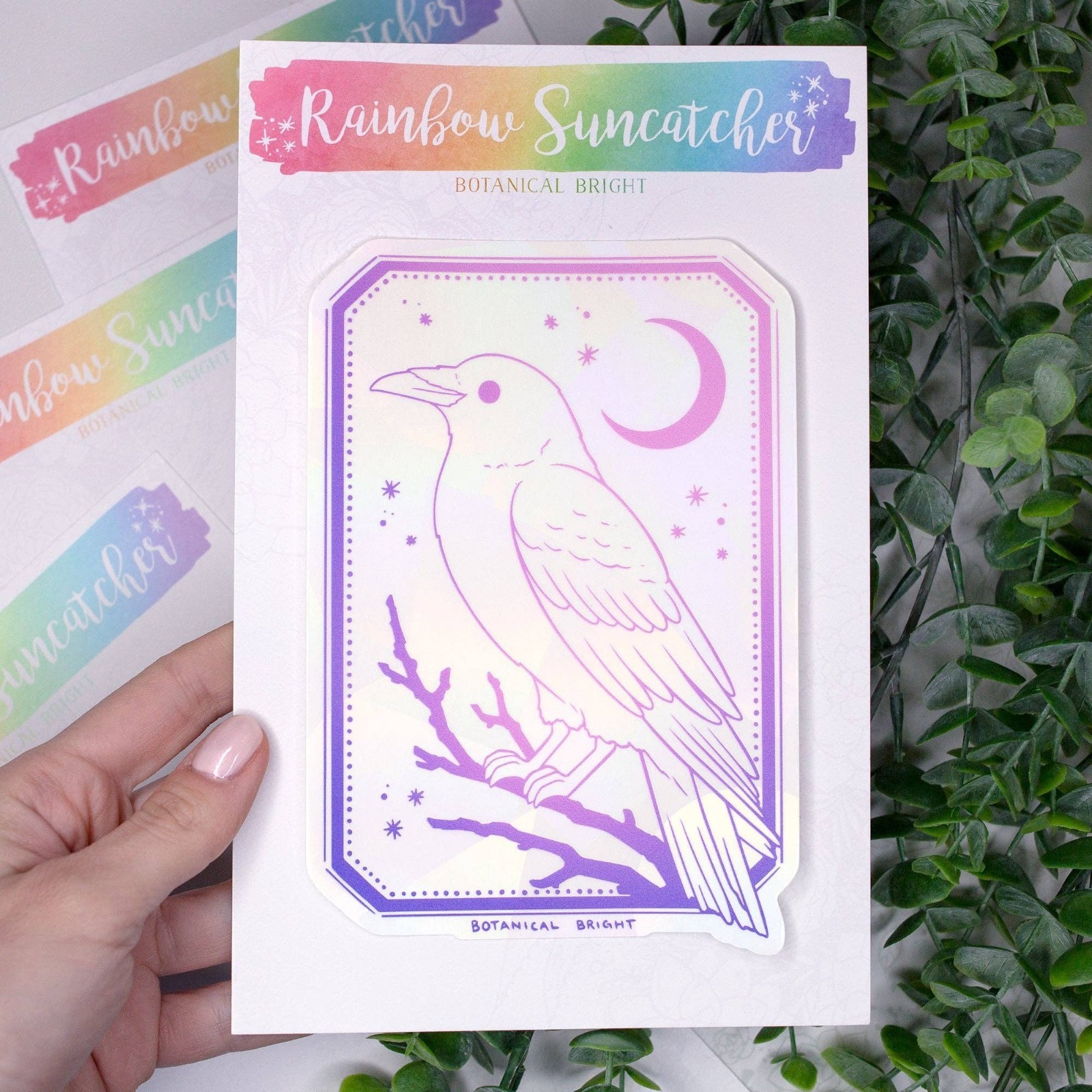 Raven Bird Sun Catcher Sticker – Crow Rainbow Maker Decal – Indoor Window Decor