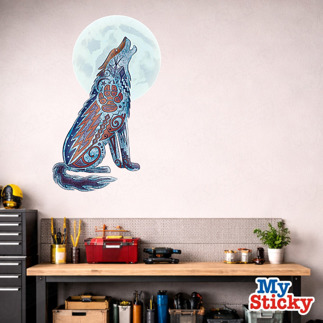 Howling Wolf Moon Wall Decal Tribal Boho Geometric Wall Art Room Southwest Decor
