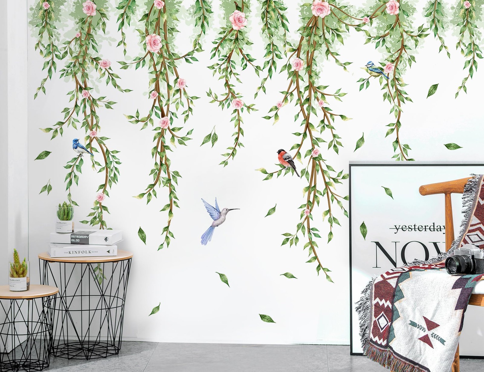 Hanging Vine Wall Decals Removable Birds Green Leaf Wall Stickers Peel and St…
