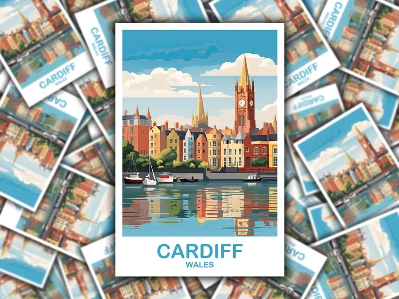 Cardiff Wales Travel Sticker, City Art Decal, UK Travel Souvenir Sticker