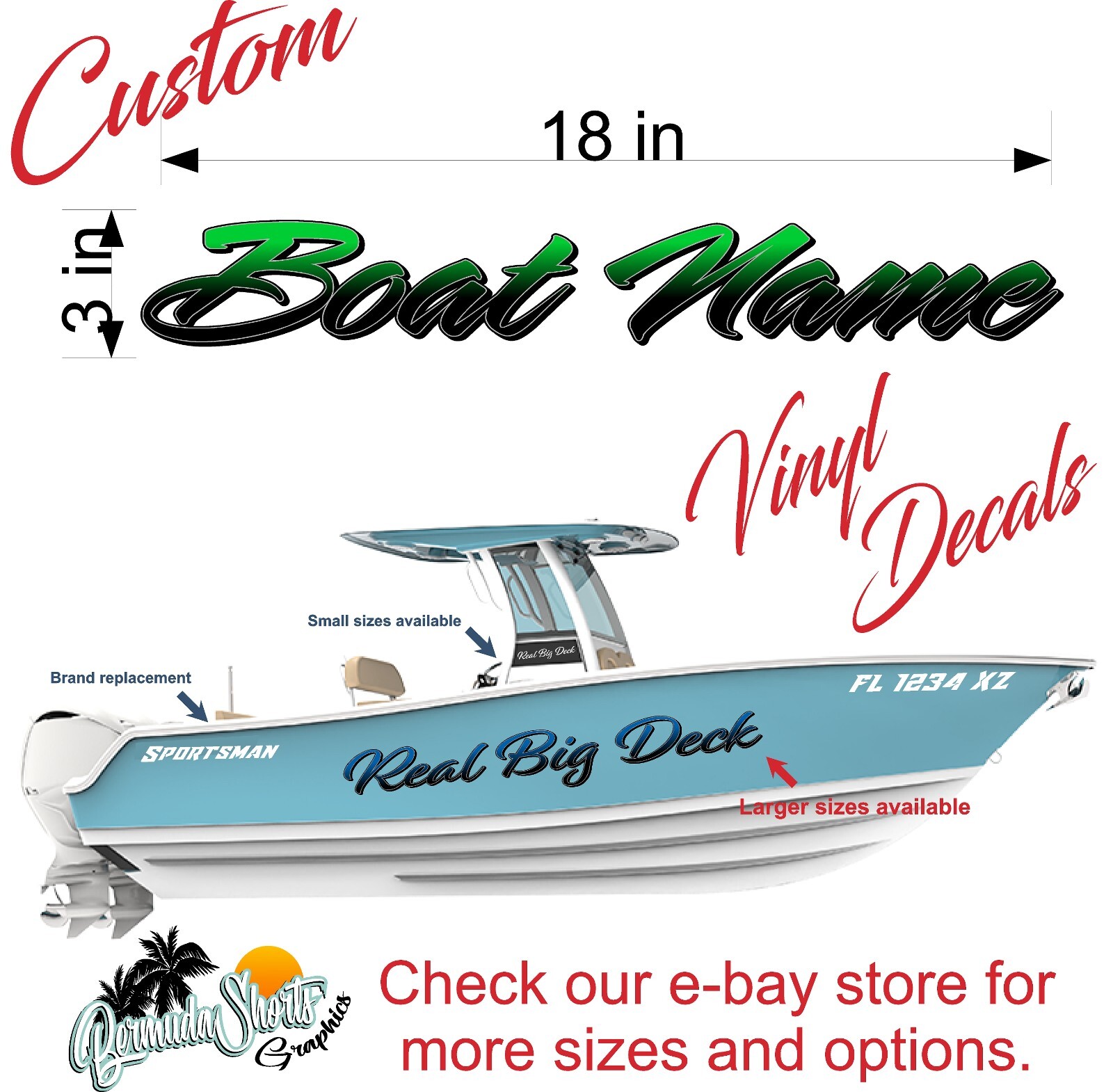 Boat Name Decal 3×18" / Custom Hull Graphic / Premium Marine Vinyl Lettering GRB